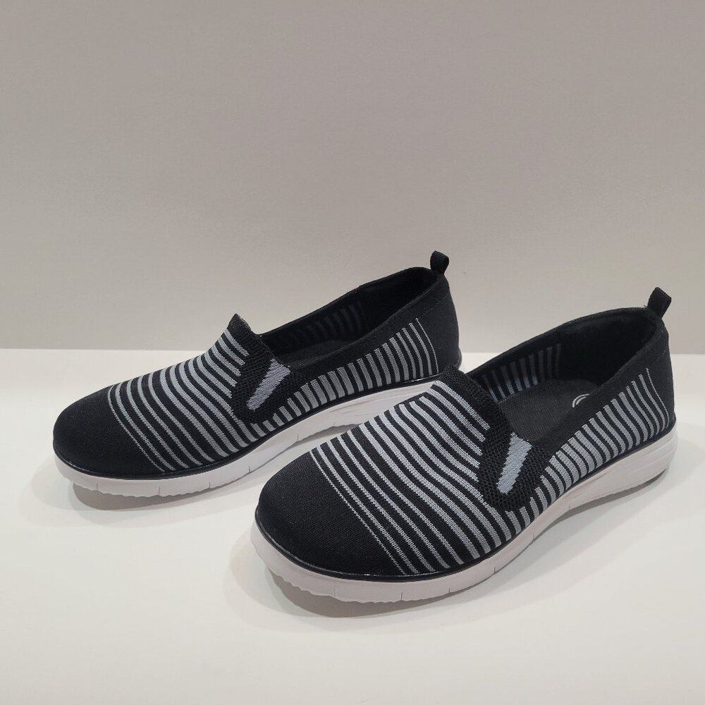 Propet Womens Travel Fit Striped Slip On Sneakers Shoes Casual - Black, Grey